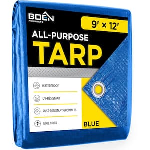 Heavy Duty Blue Poly Tarp Cover 9 ft. W x 12 ft. L Waterproof, Tarpaulin (2-Pack)