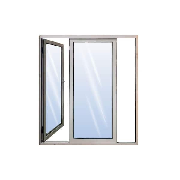 Avora Elite 72 in. x 80 in. Pano Folding Door in White with Left Side Stacked in Aluminum and Right Hand Lock