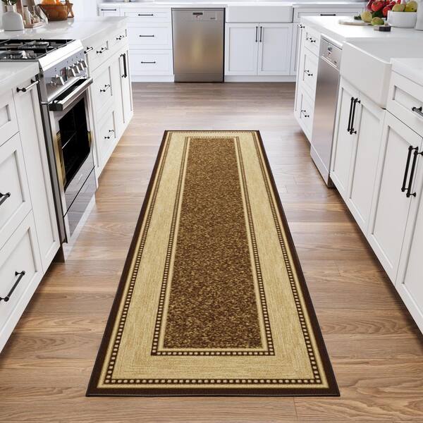 Ottomanson Ottohome Collection Brown Non-Slip Rubberback Bordered