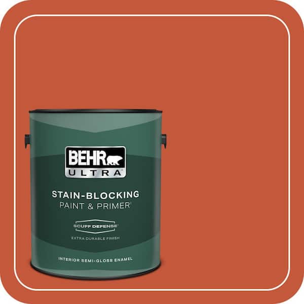 BEHR ULTRA 1 gal. #BIC-31 Fire Coral Extra Durable Semi-Gloss Enamel Interior Paint & Primer