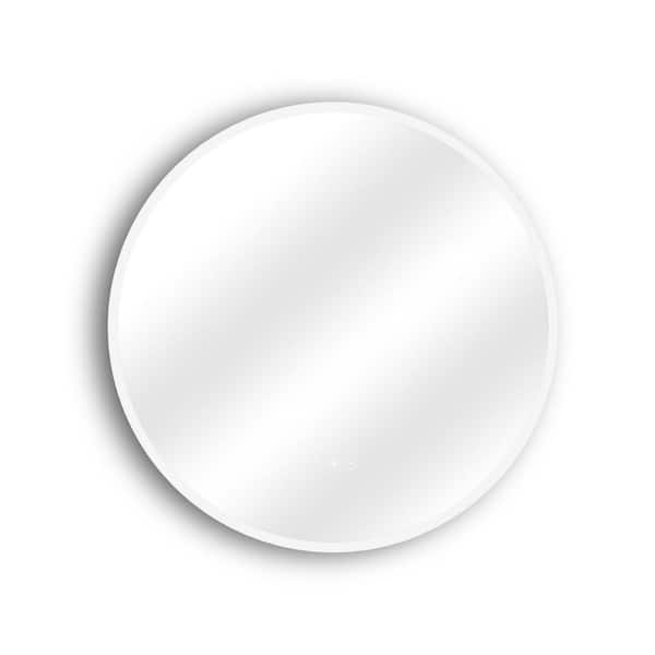 Aosspy Modern 26 in. W x 26 in. H Medium Round Frameless Anti-Fog Wall Bathroom Vanity Mirror in Silver