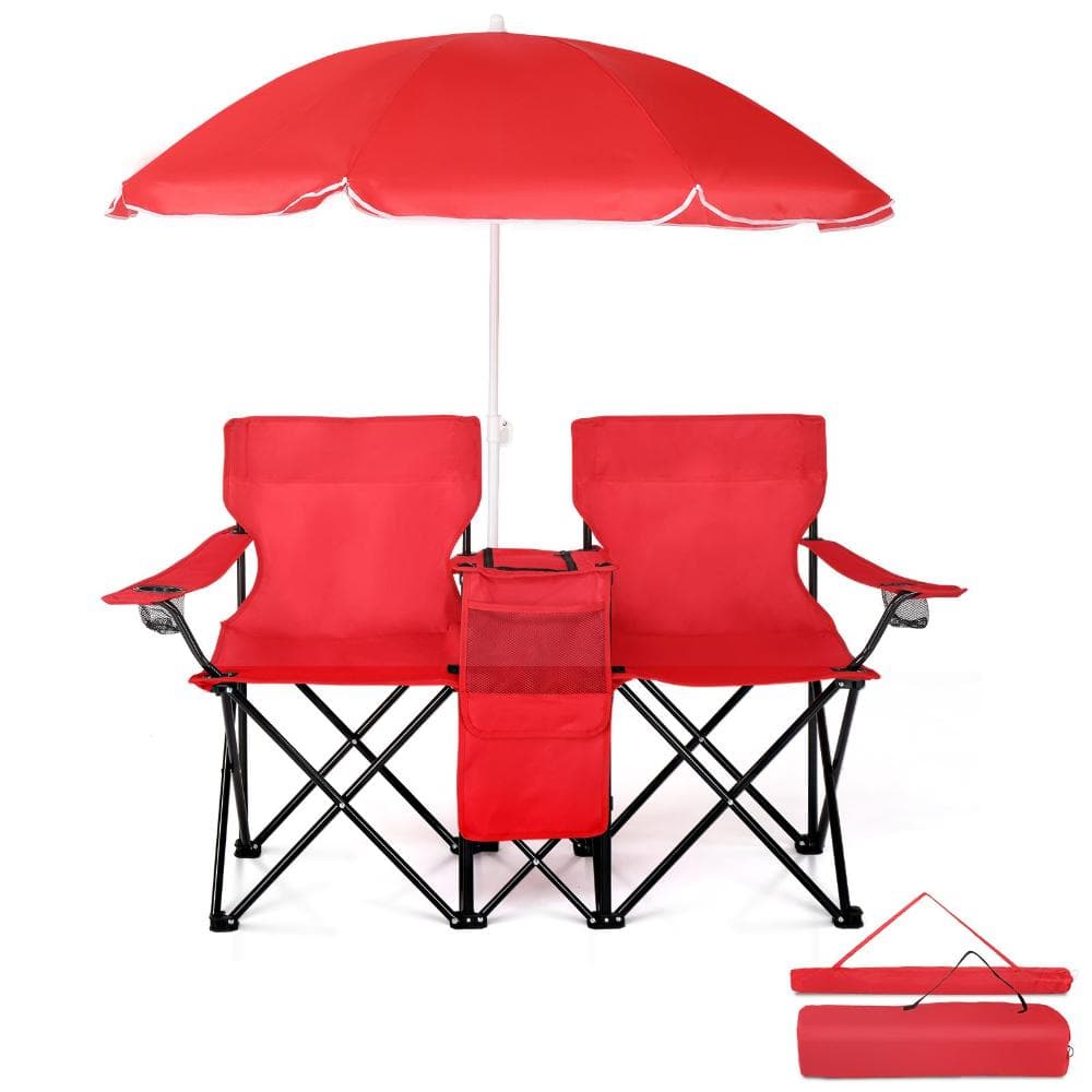 2-Seat Portable Folding Chair with Detachable Sun Umbrella, Red price history on PriceWatchPro