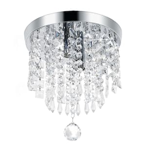 9 in.2-Light Chrome Modern Flush Mount with Crystal Raindrop Shade for Hallway Bedroom