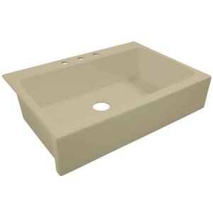 Josephine All-in-One Quick-Fit Fireclay 33.85 in. 3-Hole Single Bowl Farmhouse Kitchen Sink in Morning Latte Matte Tan