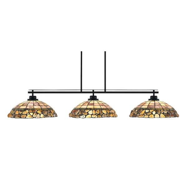 Unbranded Monroe 3-Light Bar, Round Fitter, Matte Black Finish, 16 in. Cobblestone Art Glass