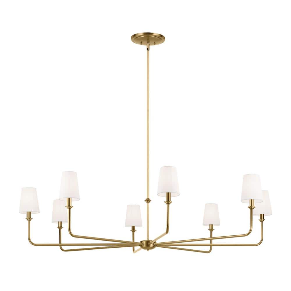 Brushed Brass 8-Light Chandelier with White Tapered Shades