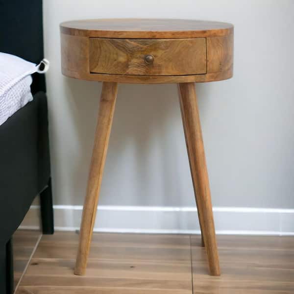 Skye Oak 1 Drawer Solid Wood Round Nightstand with Nordic Legs