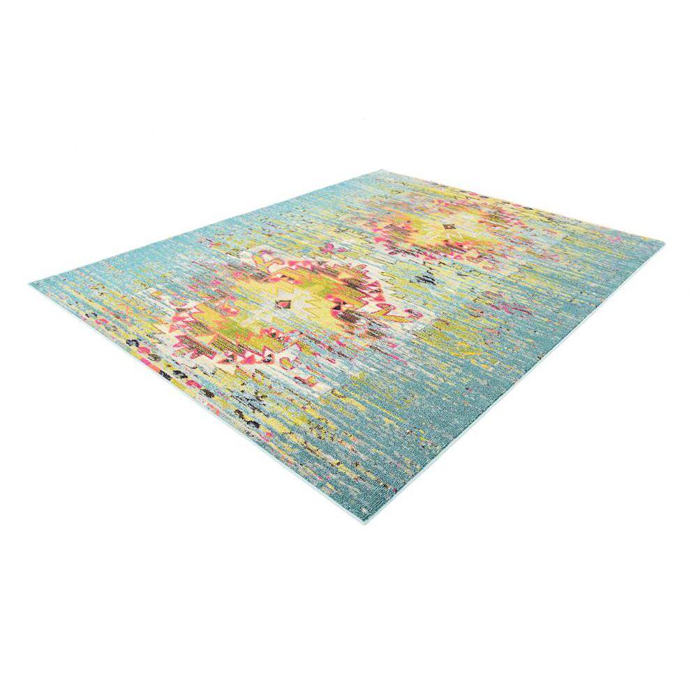Reversible Abstract Blue Synthetic 8' x 10' Easy-Care Area Rug