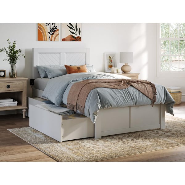 AFI Canyon White Solid Wood Frame Twin XL Platform Bed with Footboard and Set of 2 Bed Drawers