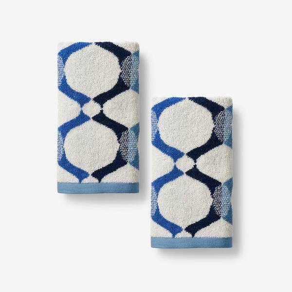 The Company Store Helix Blue Geometric Cotton Fingertip Towel (Set of 2