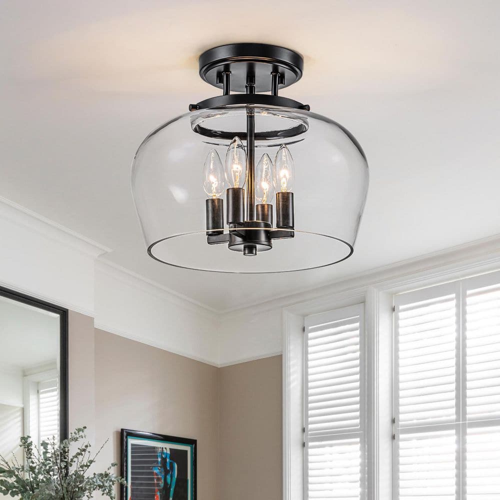 Kost 13.2 in. 4-Light Black Semi-Flush Mount with Clear Glass Shade price history on PriceWatchPro