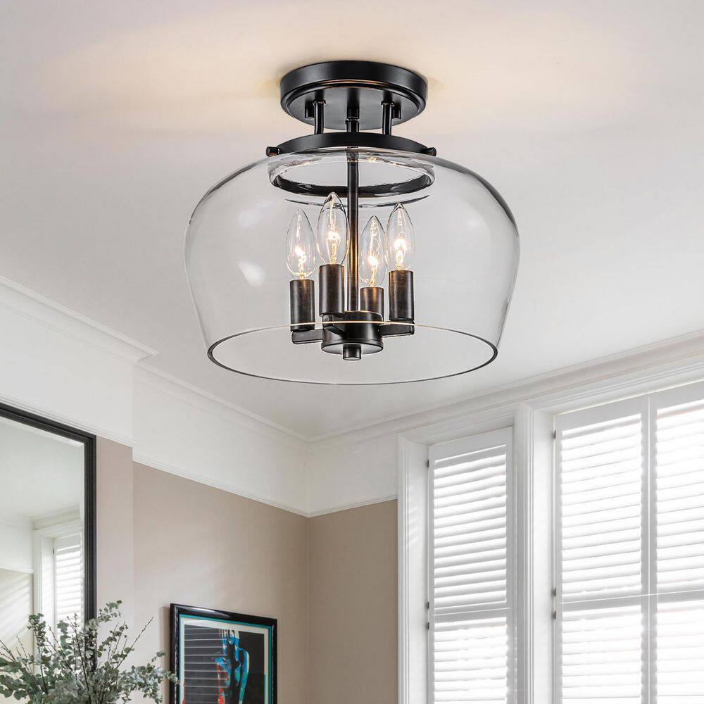 EDISLIVE Kosyee 13.2 in. 4-Light Black Semi-Flush Mount with Clear