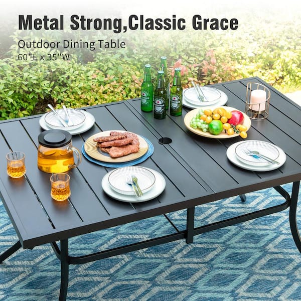 PHI VILLA Black Rectangle Metal Patio Outdoor Dining Table with