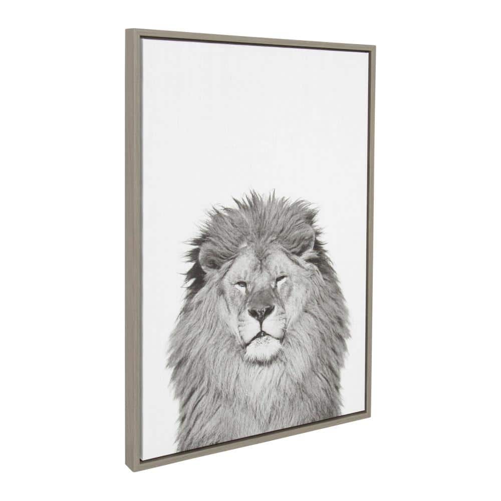 Gray Framed Canvas Lion Portrait for Kids' Room, 23" x 33"