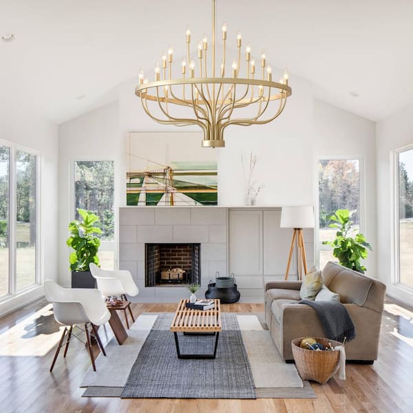 BAOURE 24-Light Modern Gold Candle Chandelier, 39in Farmhouse