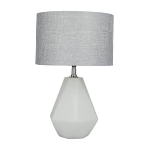 22 in. Gray Cement Geometric Task and Reading Table Lamp with Drum Shade