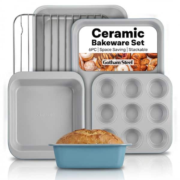 6-Piece Dark Teal Ceramic Nonstick Stackable Bakeware Set