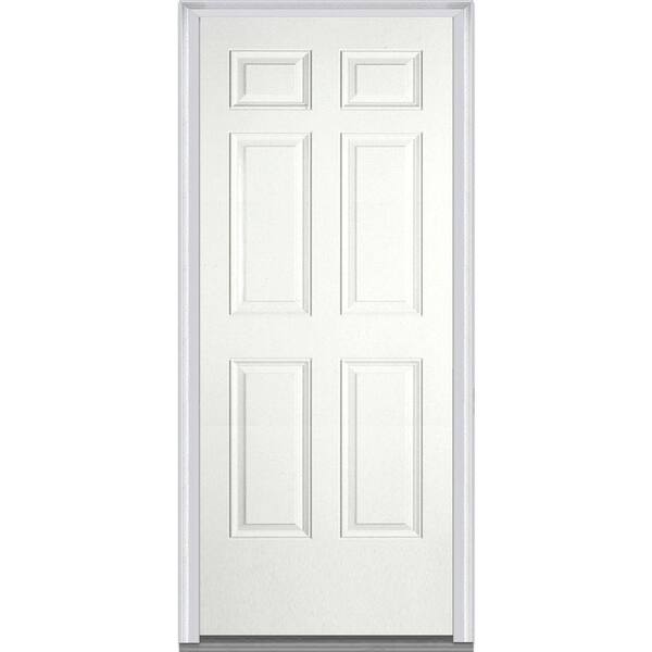 MMI Door 30 in. x 80 in. Left-Hand Inswing 6-Panel Classic Painted Fiberglass Smooth Prehung Front Door
