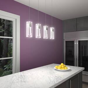 Hologram 21-Watt Integrated LED Chrome Modern Hanging Pendant Chandelier Light Fixture for Dining Room or Kitchen Island