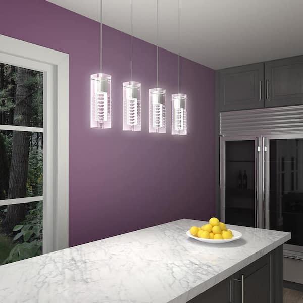 Artika Hologram 21-Watt 4 Light Chrome Modern Integrated LED Pendant Light Fixture for Dining Room or Kitchen