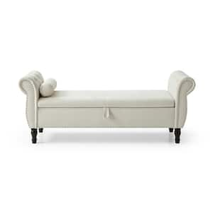 Beige Velvet Multifunctional Storage Rectangular Bench with 1-Pillow 24 in. x 63 in. x 22.1 in.