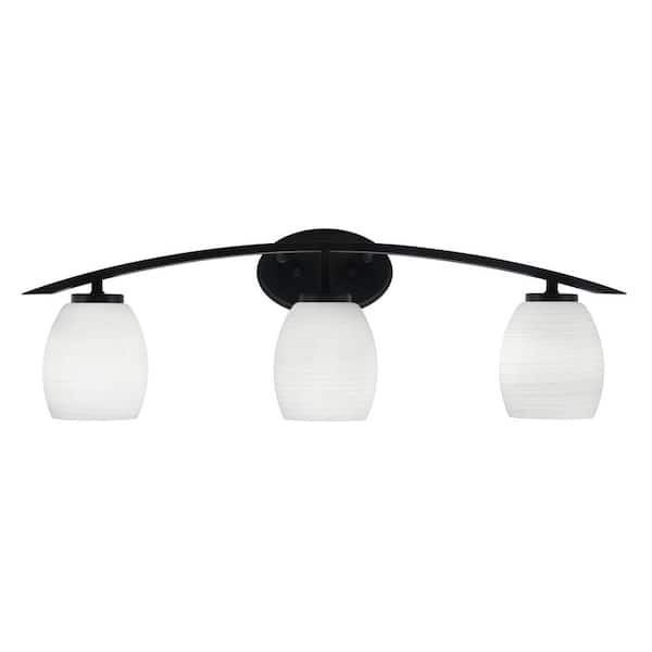 Unbranded Siena 29 in. 3-Light Vanity Light Matte Black with White Linen Glass Shades