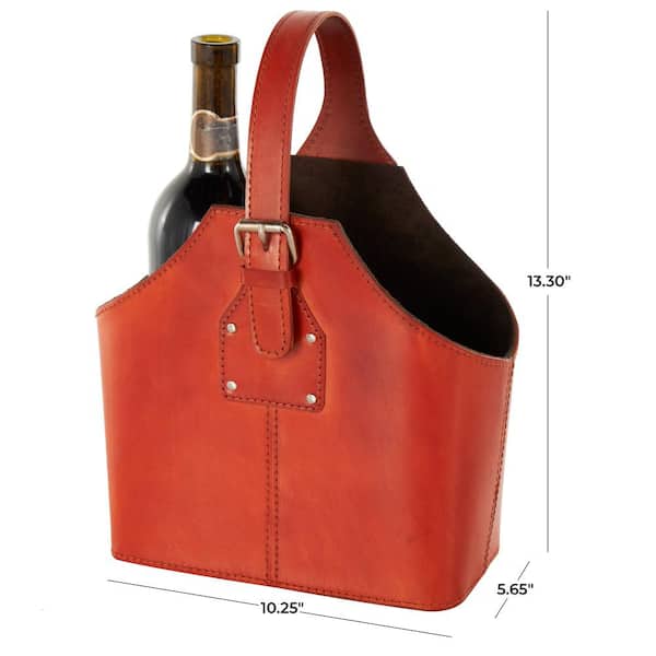 2-Bottle Tan Leather Modern Wine Holder