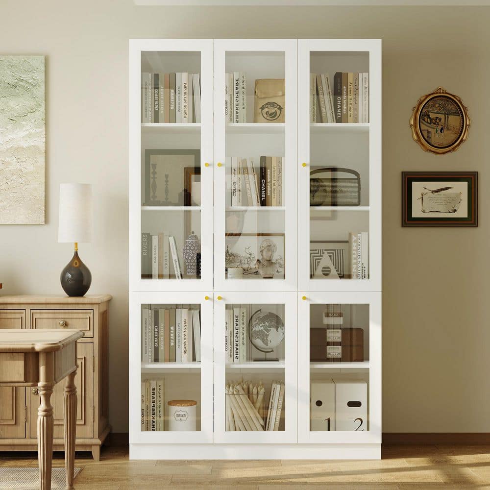 FUFU&GAGA 78.7 in. Tall White Wood 10-Shelf Standard Bookcase with