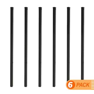 Newtown 2 in. x 2 in. x 6 ft. Black Aluminum Fence Line Post with Flat Cap (6-Pack)