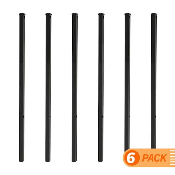 FORGERIGHT Newtown 2 in. x 2 in. x 6 ft. Black Aluminum Fence Line Post with Flat Cap (6-Pack)