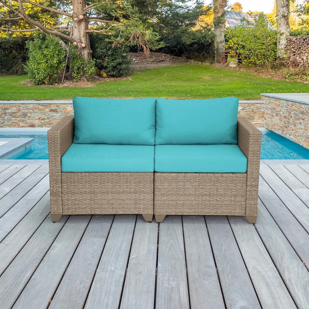 TK CLASSICS Maui Metal Outdoor Loveseat with Cyan Cushions TKC016BCS