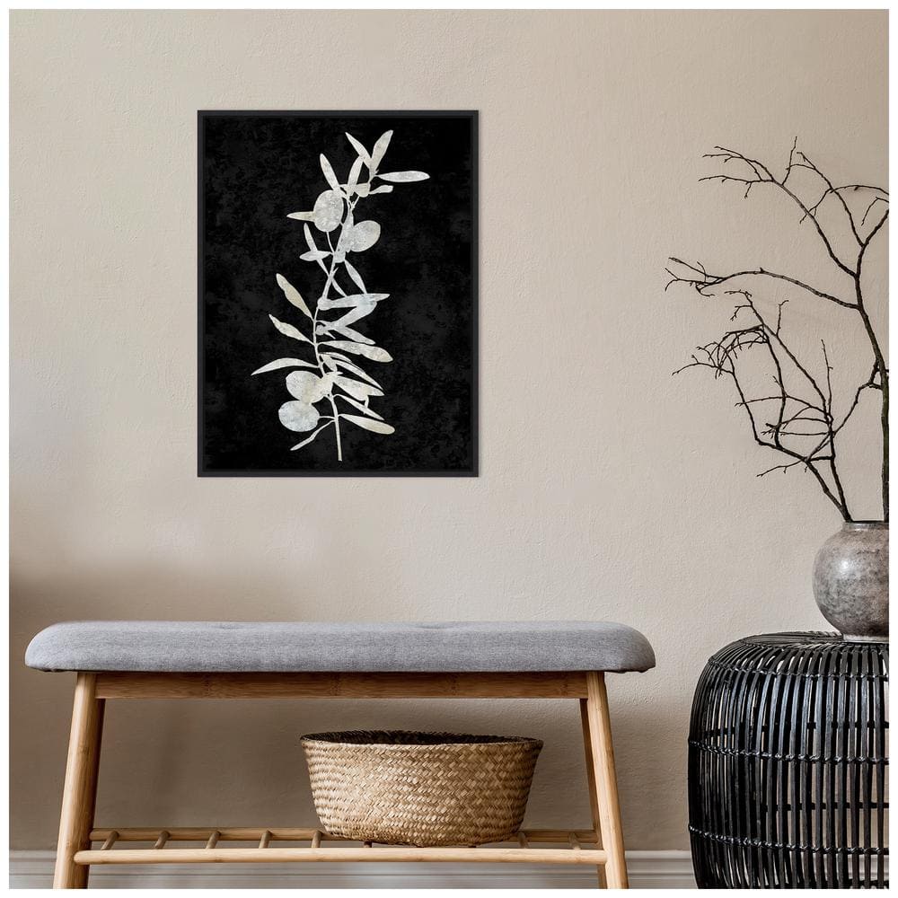 Plant Life White on Black Canvas Wall Art with Sylvie Black Frame