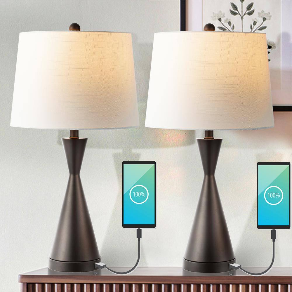 Colton 26" Oil Rubbed Bronze Iron LED Table Lamp Set with USB Charging Port