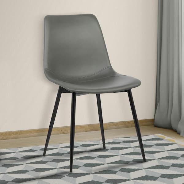 Armen Living Monte 32 in. Gray Faux Leather and Black Powder Coated Finish Contemporary Dining Chair