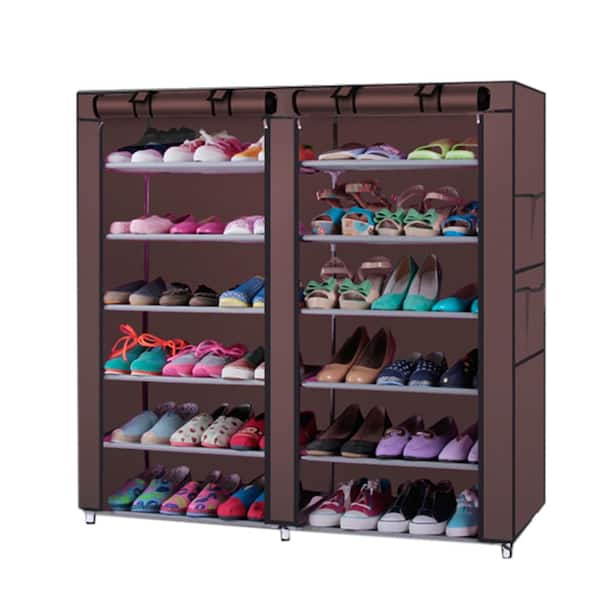 Karl home 45.28 H 36-Pair 6-Tier Brown Fabric Shoe Rack