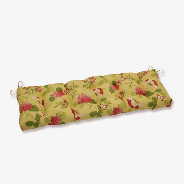 Pillow Perfect Floral Rectangular Outdoor Bench Cushion in Red