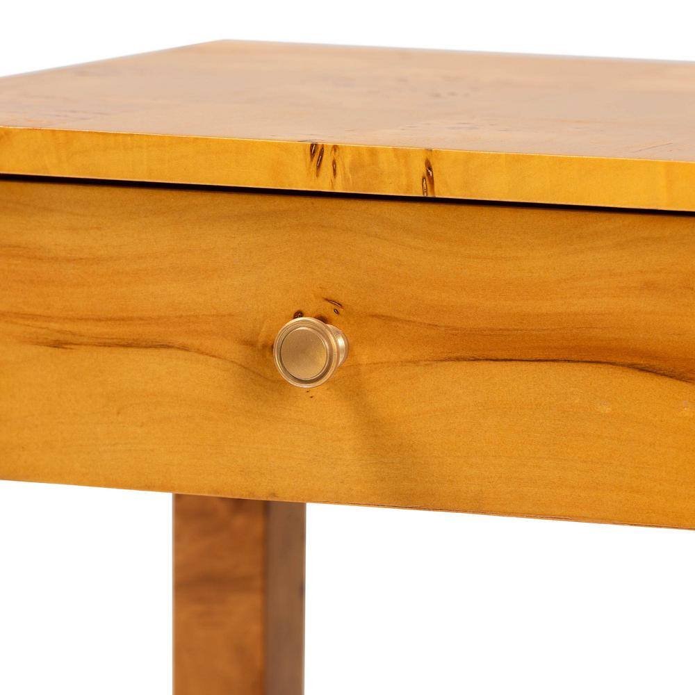 Azmi Natural Light Burl Wood 2-Drawer Nightstand with Open Shelf