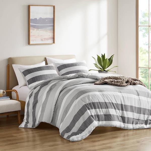 510 Design Blake 3-Piece Black/Grey Microfiber King/Cal King Stripe Textured Print Comforter Set
