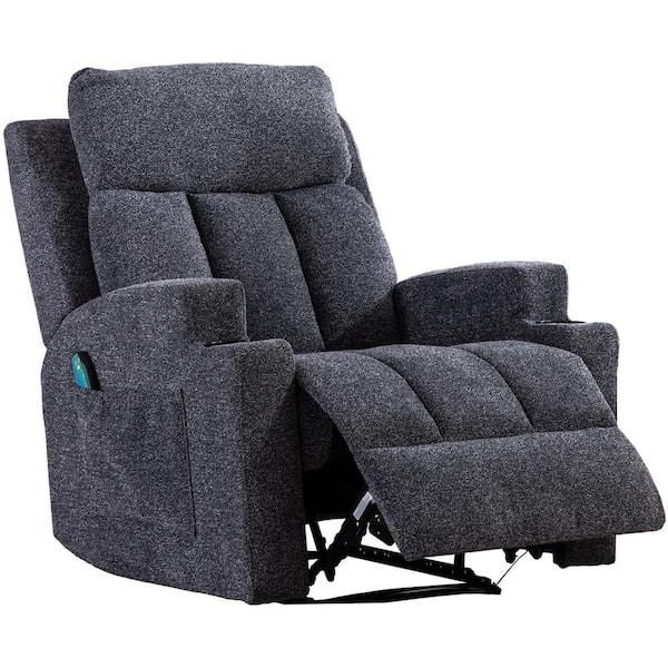 Modern Living Room Recliner Made of Thick Cushion Fabric with Massage Function Latitude Run Fabric: Gray Linen Blend