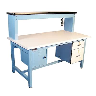 Bench in a Box 72 in. Rectangular Light Blue/White 2 Drawer Computer Desks with Locking Storage
