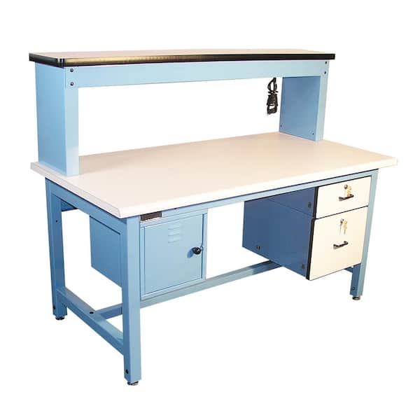 ProLine Bench in a Box 72 in. Rectangular Light Blue/White 2 Drawer Computer Desks with Locking Storage