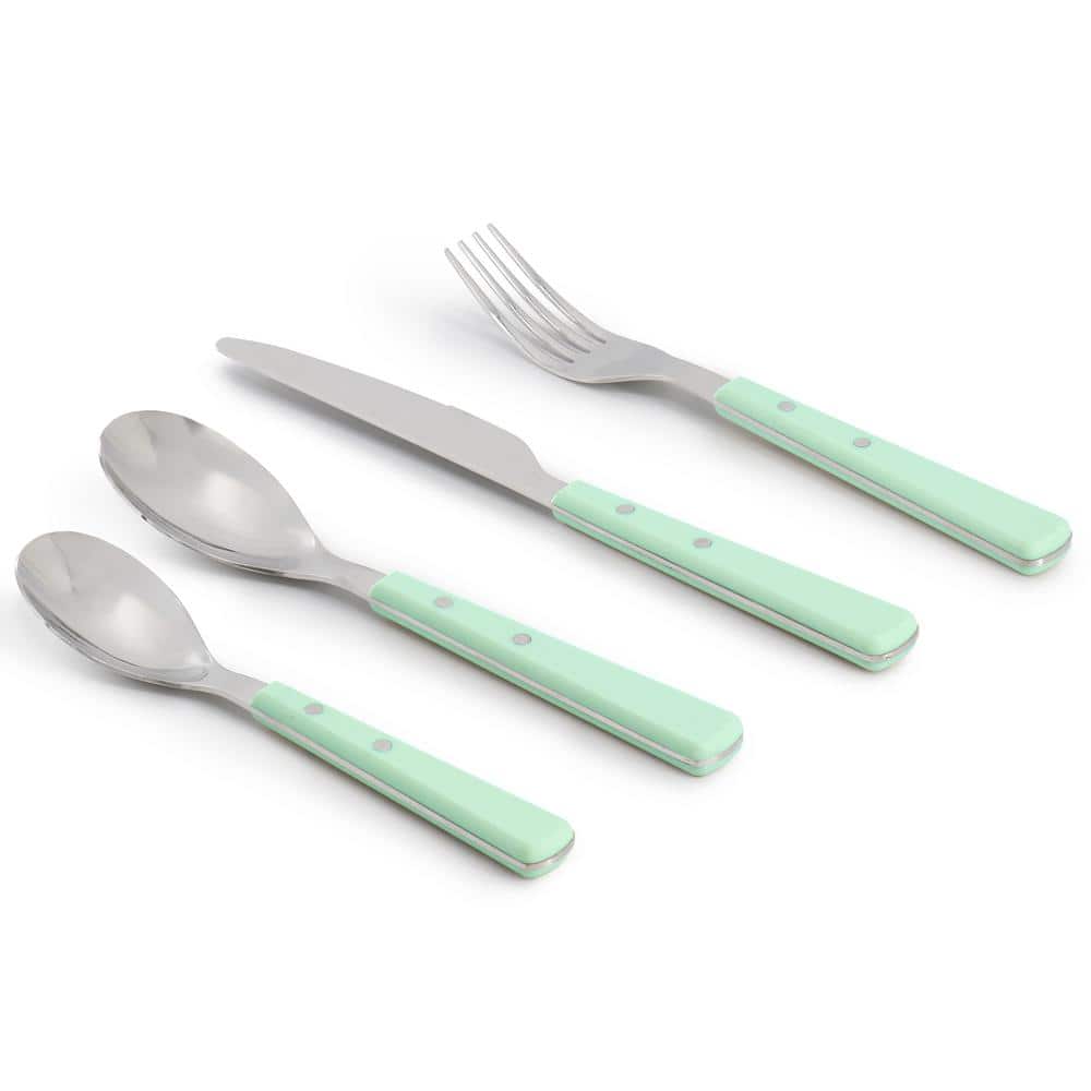 Blue Ceramic 32-Piece Dinnerware and Flatware Set, Service for 4