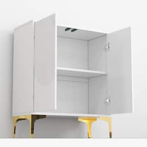 White Fluted Wood 31.7 in. Buffet Sideboard Cabinet with 2 DoorsandAdjustable Shelf, Set of 3