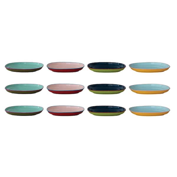 Multicolor Enameled Stainless Steel Square Plate (Set of 12)