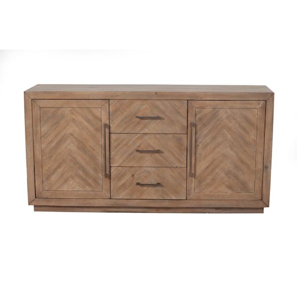 Alpine Furniture Aiden Weathered Natural Wood 62  in. W Sideboard with Solid Wood, Drawers