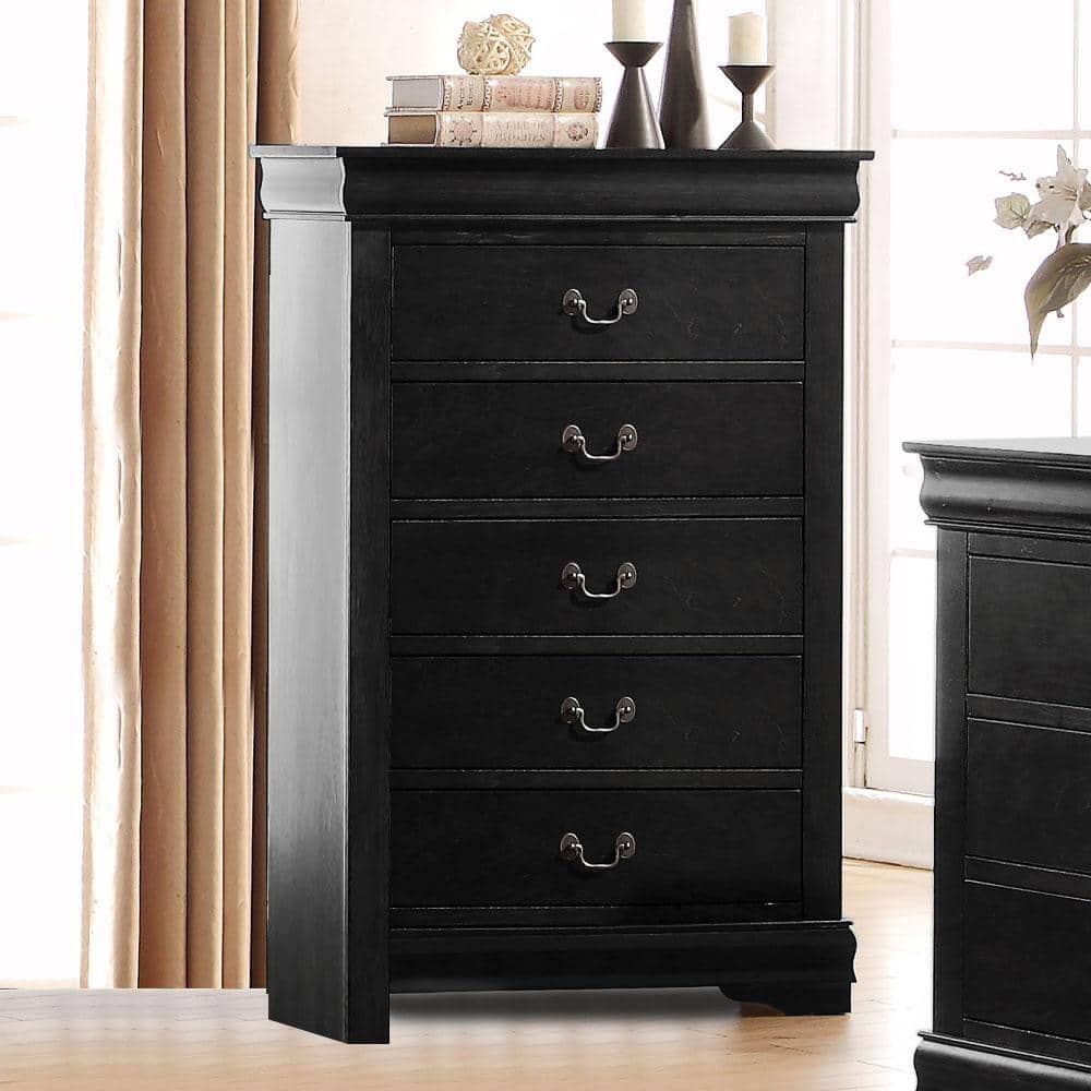 Black Pine Wood Chest with Dovetail Drawers