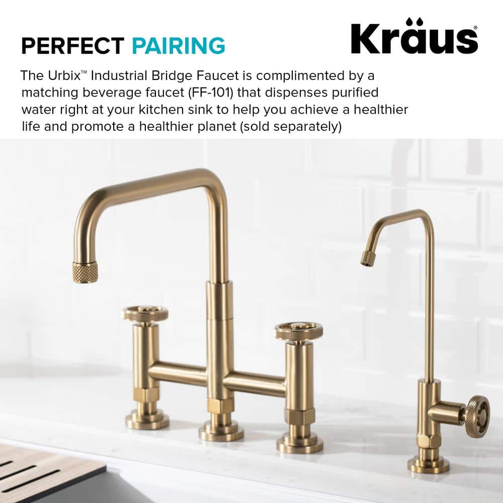 Urbix Brushed Gold Stainless Steel Bridge Faucet with Side Sprayer