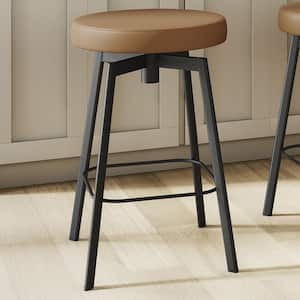 Tanner 26 in. Swivel Counter Stool - Tan Faux Leather/Black Metal