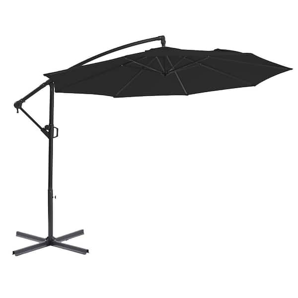 PASAMIC 10 ft. Aluminum Patio Offset Umbrella Outdoor Cantilever Umbrella with Infinite Tilt and Recycled FabricCanopy in Carbon
