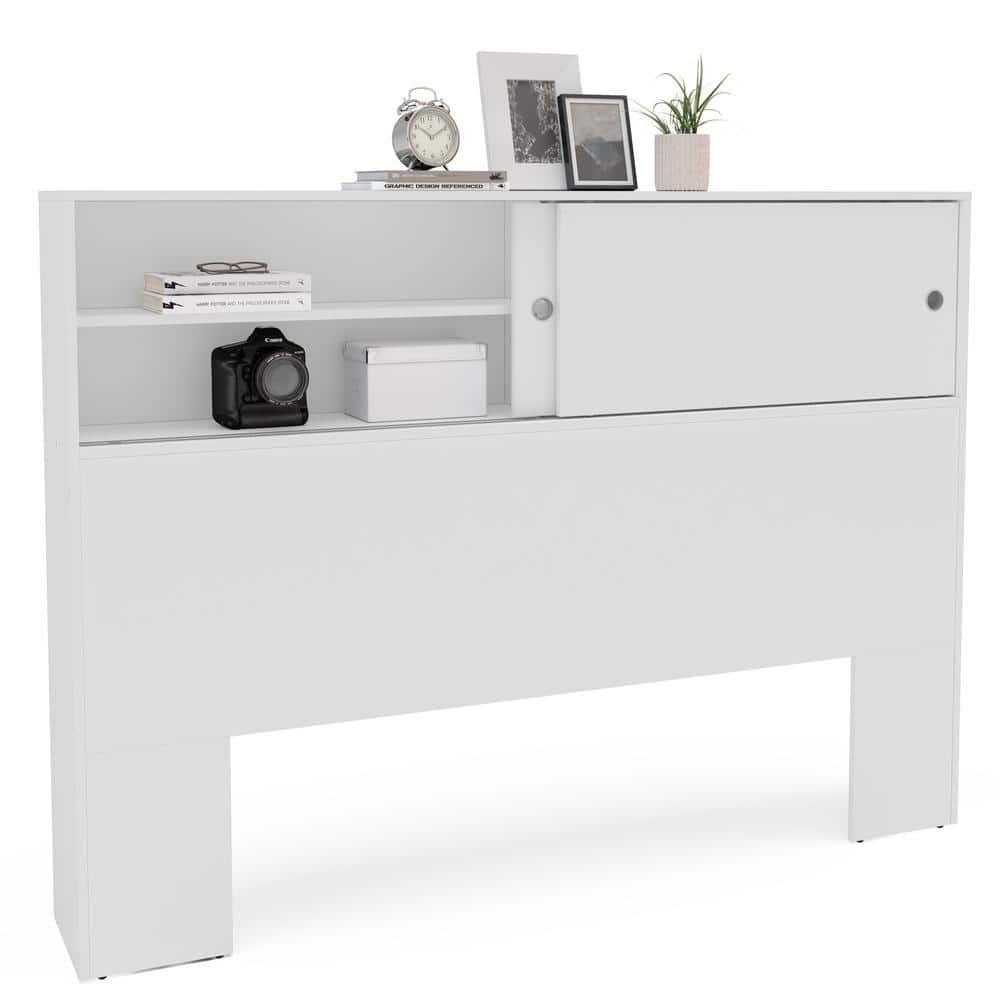 Victoria White Queen Wood Frame Platform Bed with Storage Headboard
